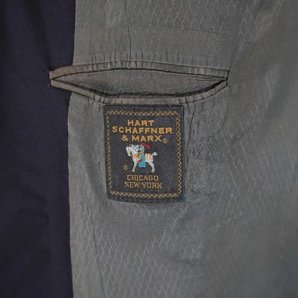 Hart Schaffner Marx Micron 2000 Wool Blue 2‎ Button Suit Jacket / Blazer 48L